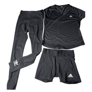 Adidas Activewear Set - 3-Piece Bundle Includes V-Neck Shirt Shorts & 2 Leggings
